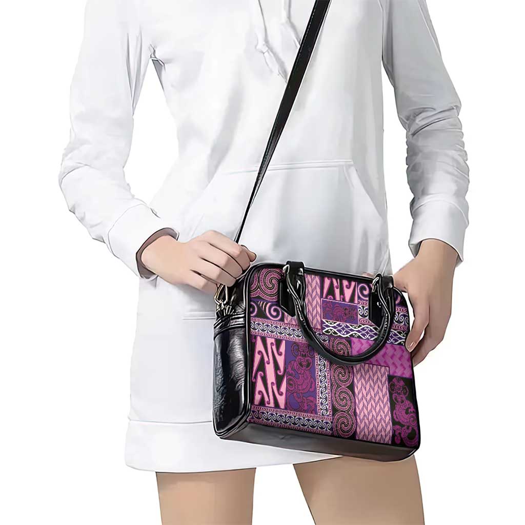 Pink Aotearoa Kowhaiwhai Pattern Shoulder Handbag NZ Maori Quilt Style LT14 - Polynesian Pride
