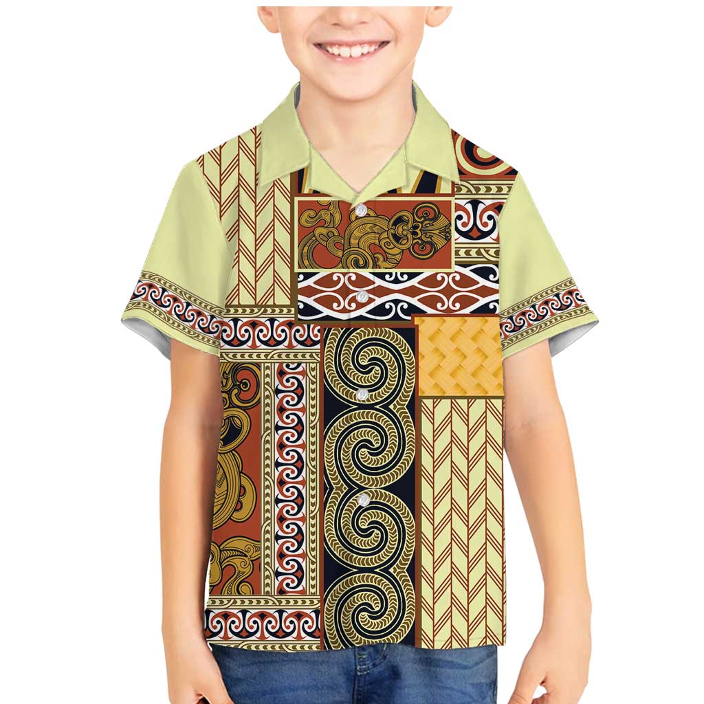 Yellow Aotearoa Kowhaiwhai Pattern Family Matching Mermaid Dress and Hawaiian Shirt NZ Maori Quilt Style LT14 Son's Shirt Yellow - Polynesian Pride