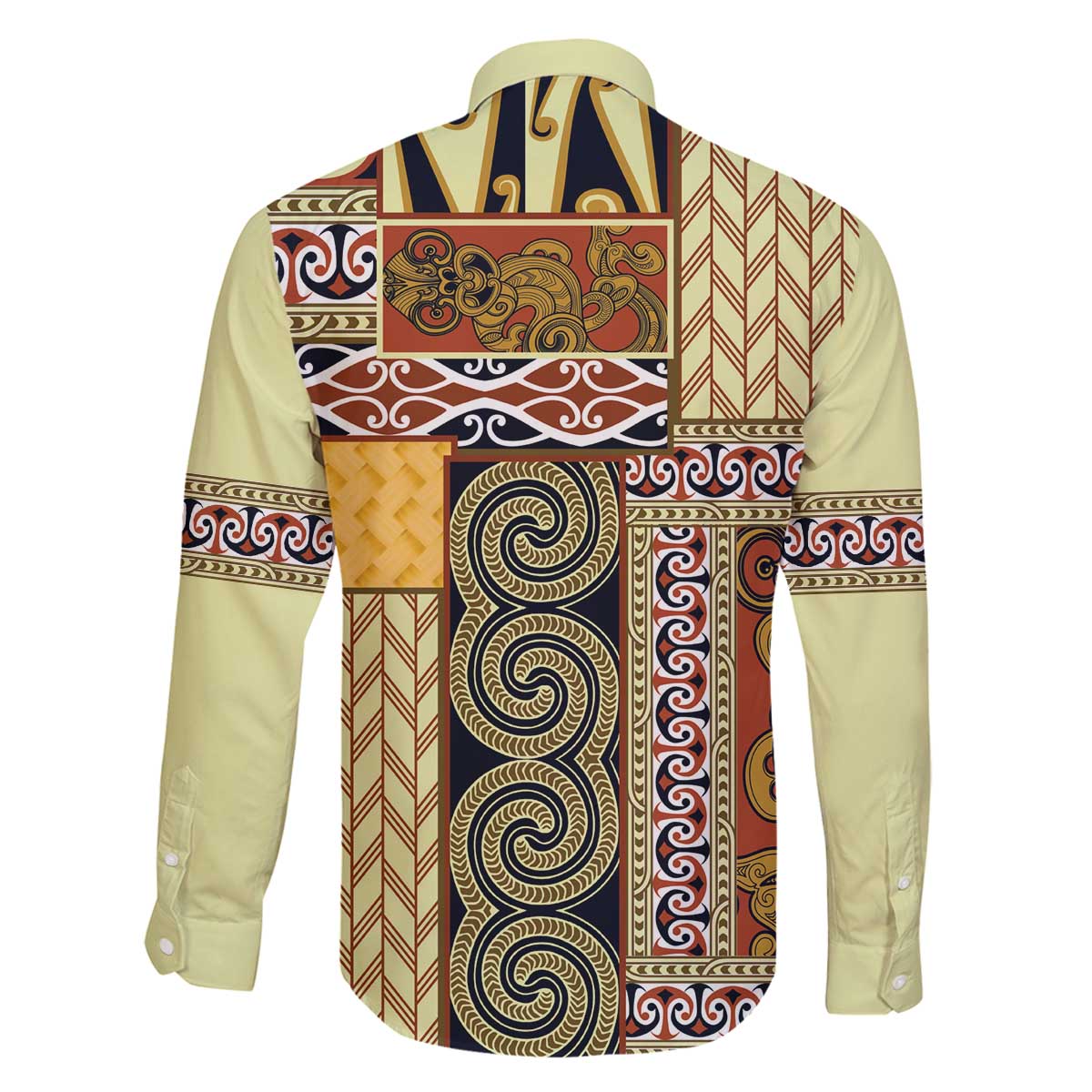 Yellow Aotearoa Kowhaiwhai Pattern Family Matching Off The Shoulder Long Sleeve Dress and Hawaiian Shirt NZ Maori Quilt Style LT14 - Polynesian Pride