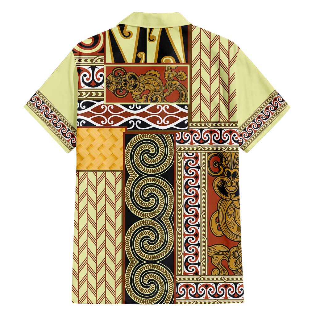 Yellow Aotearoa Kowhaiwhai Pattern Family Matching Off Shoulder Maxi Dress and Hawaiian Shirt NZ Maori Quilt Style LT14 - Polynesian Pride