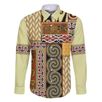 Yellow Aotearoa Kowhaiwhai Pattern Family Matching Off Shoulder Maxi Dress and Hawaiian Shirt NZ Maori Quilt Style LT14 Dad's Shirt - Long Sleeve Yellow - Polynesian Pride