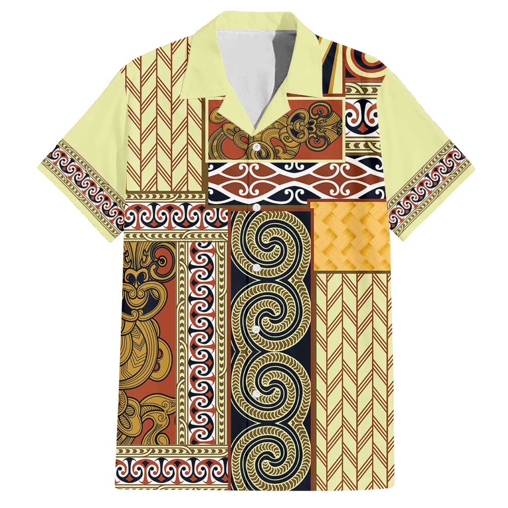 Yellow Aotearoa Kowhaiwhai Pattern Family Matching Off Shoulder Short Dress and Hawaiian Shirt NZ Maori Quilt Style LT14 Dad's Shirt - Short Sleeve Yellow - Polynesian Pride