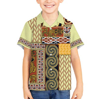 Yellow Aotearoa Kowhaiwhai Pattern Family Matching Off Shoulder Short Dress and Hawaiian Shirt NZ Maori Quilt Style LT14 Son's Shirt Yellow - Polynesian Pride