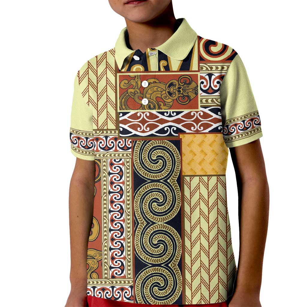 Yellow Aotearoa Kowhaiwhai Pattern Kid Polo Shirt NZ Maori Quilt Style LT14 Kid Yellow - Polynesian Pride