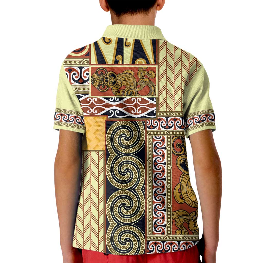 Yellow Aotearoa Kowhaiwhai Pattern Kid Polo Shirt NZ Maori Quilt Style LT14 - Polynesian Pride