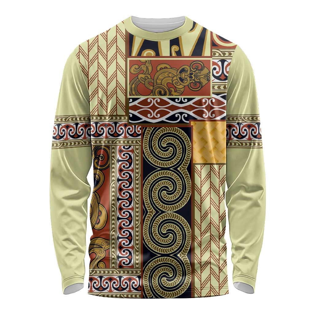 Yellow Aotearoa Kowhaiwhai Pattern Long Sleeve Shirt NZ Maori Quilt Style LT14 Unisex Yellow - Polynesian Pride