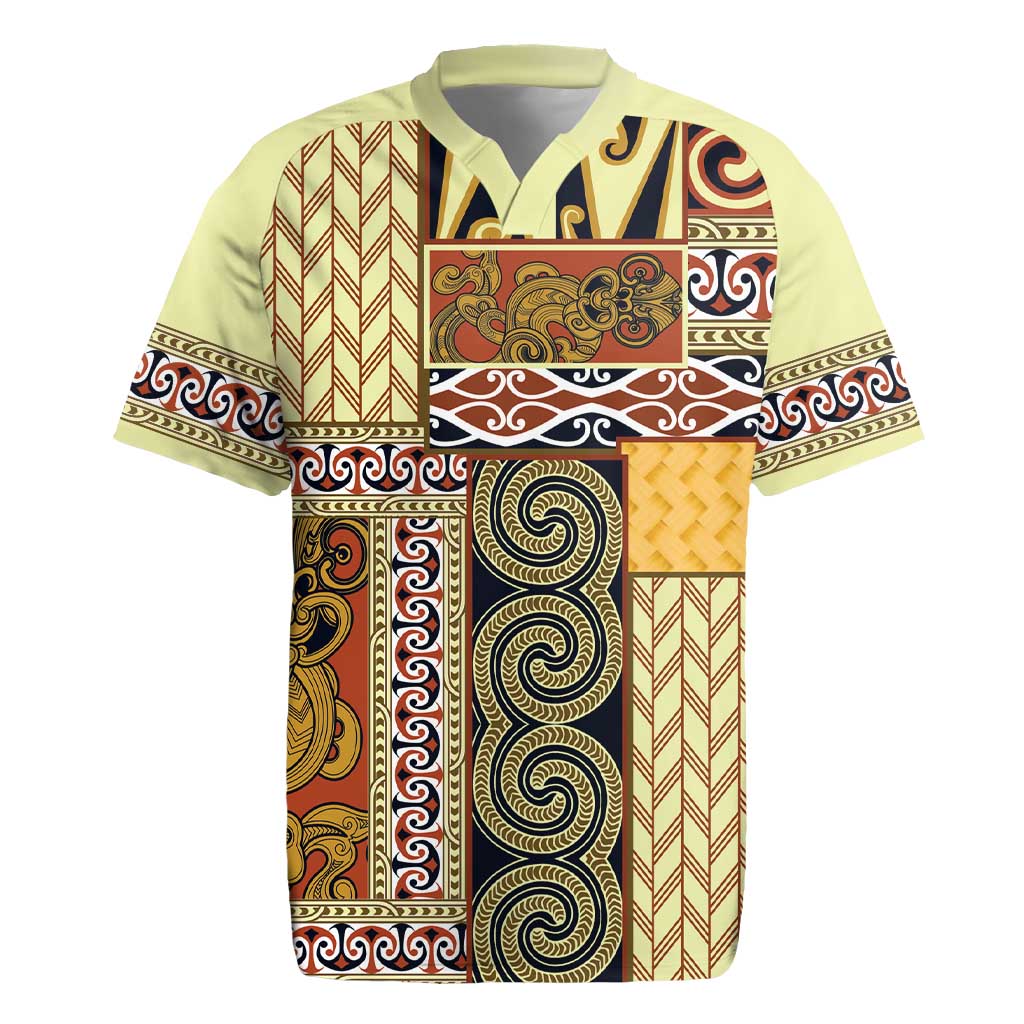 Yellow Aotearoa Kowhaiwhai Pattern Rugby Jersey NZ Maori Quilt Style LT14 Yellow - Polynesian Pride