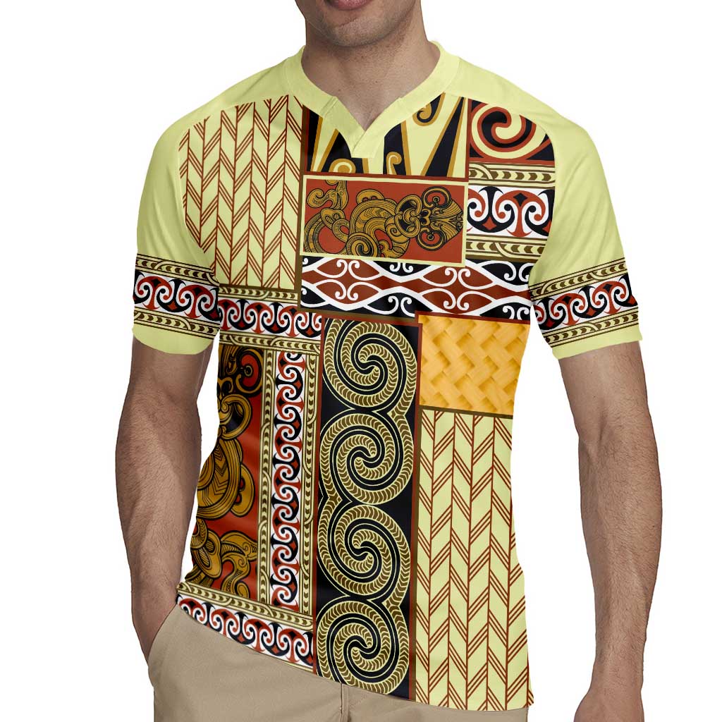 Yellow Aotearoa Kowhaiwhai Pattern Rugby Jersey NZ Maori Quilt Style LT14 - Polynesian Pride