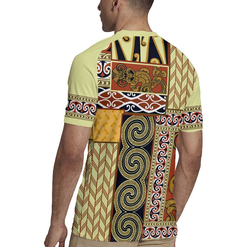 Yellow Aotearoa Kowhaiwhai Pattern Rugby Jersey NZ Maori Quilt Style LT14 - Polynesian Pride