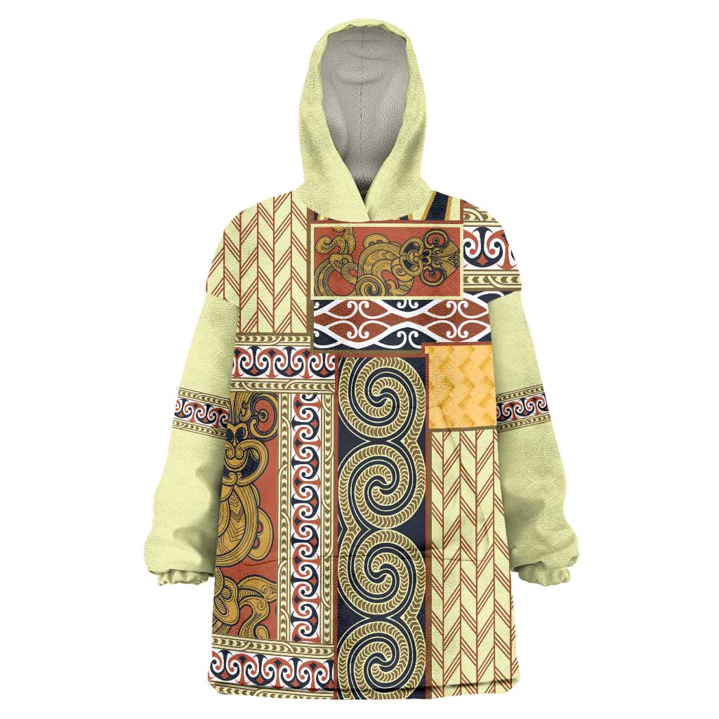 Yellow Aotearoa Kowhaiwhai Pattern Wearable Blanket Hoodie NZ Maori Quilt Style LT14 One Size Yellow - Polynesian Pride