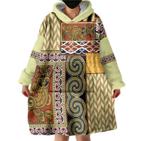 Yellow Aotearoa Kowhaiwhai Pattern Wearable Blanket Hoodie NZ Maori Quilt Style LT14 - Polynesian Pride