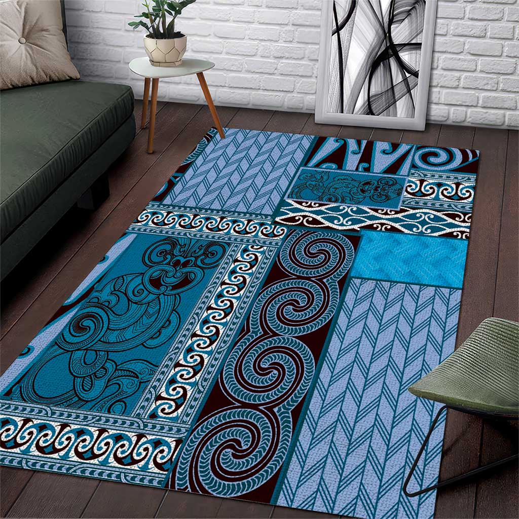 Blue Aotearoa Kowhaiwhai Pattern Area Rug NZ Maori Quilt Style LT14 Blue - Polynesian Pride