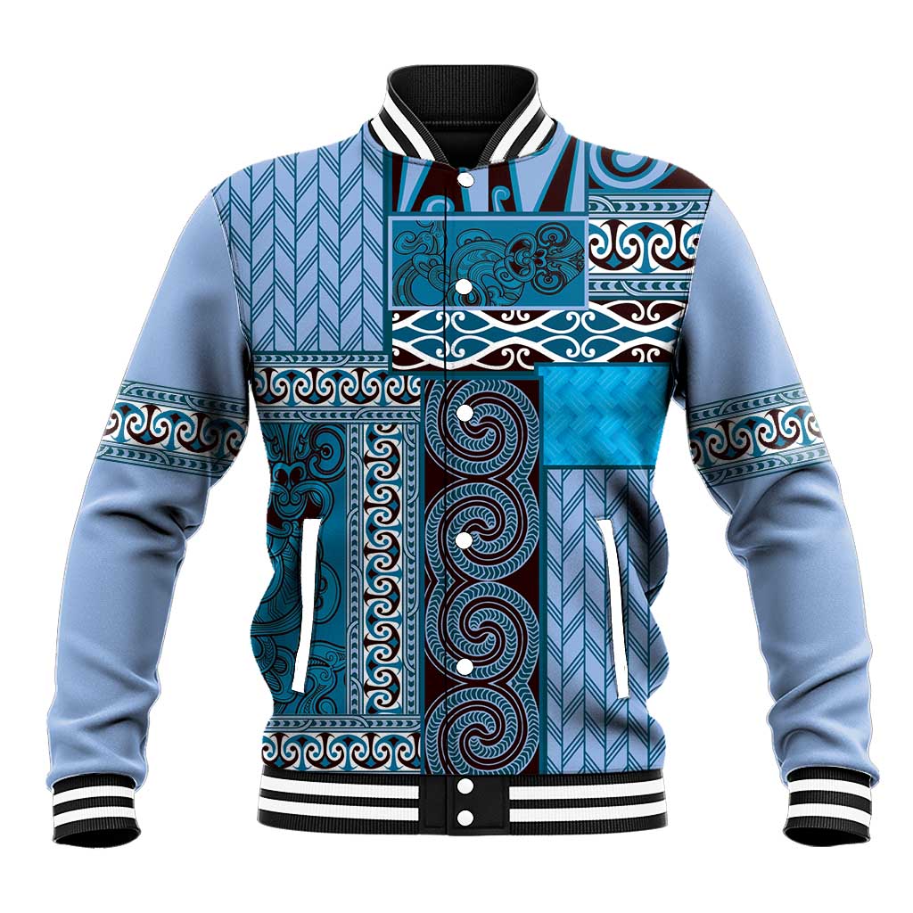 Blue Aotearoa Kowhaiwhai Pattern Baseball Jacket NZ Maori Quilt Style LT14 Unisex Blue - Polynesian Pride