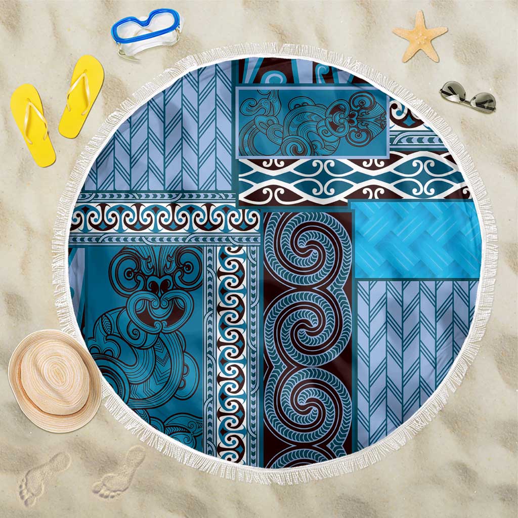 Blue Aotearoa Kowhaiwhai Pattern Beach Blanket NZ Maori Quilt Style LT14 One Size 150cm Blue - Polynesian Pride