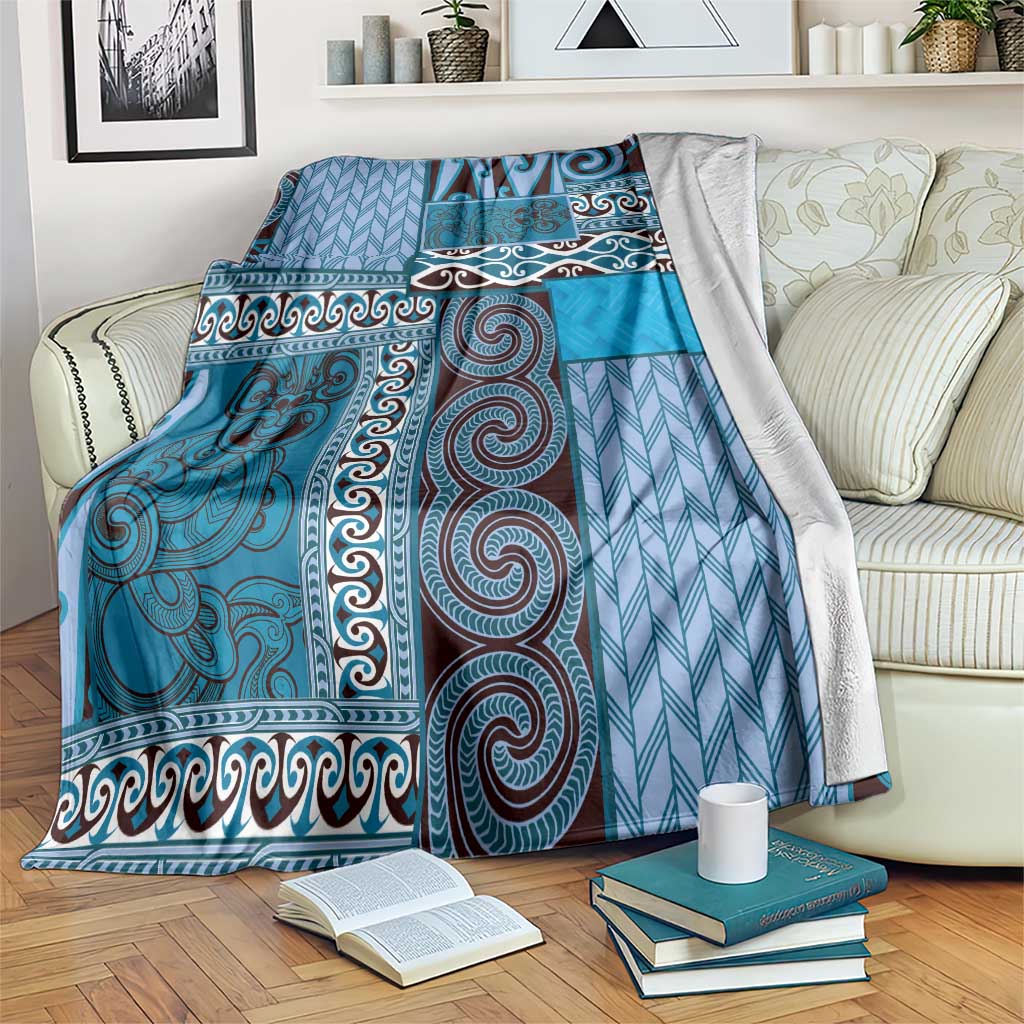 Blue Aotearoa Kowhaiwhai Pattern Blanket NZ Maori Quilt Style LT14 Blue - Polynesian Pride