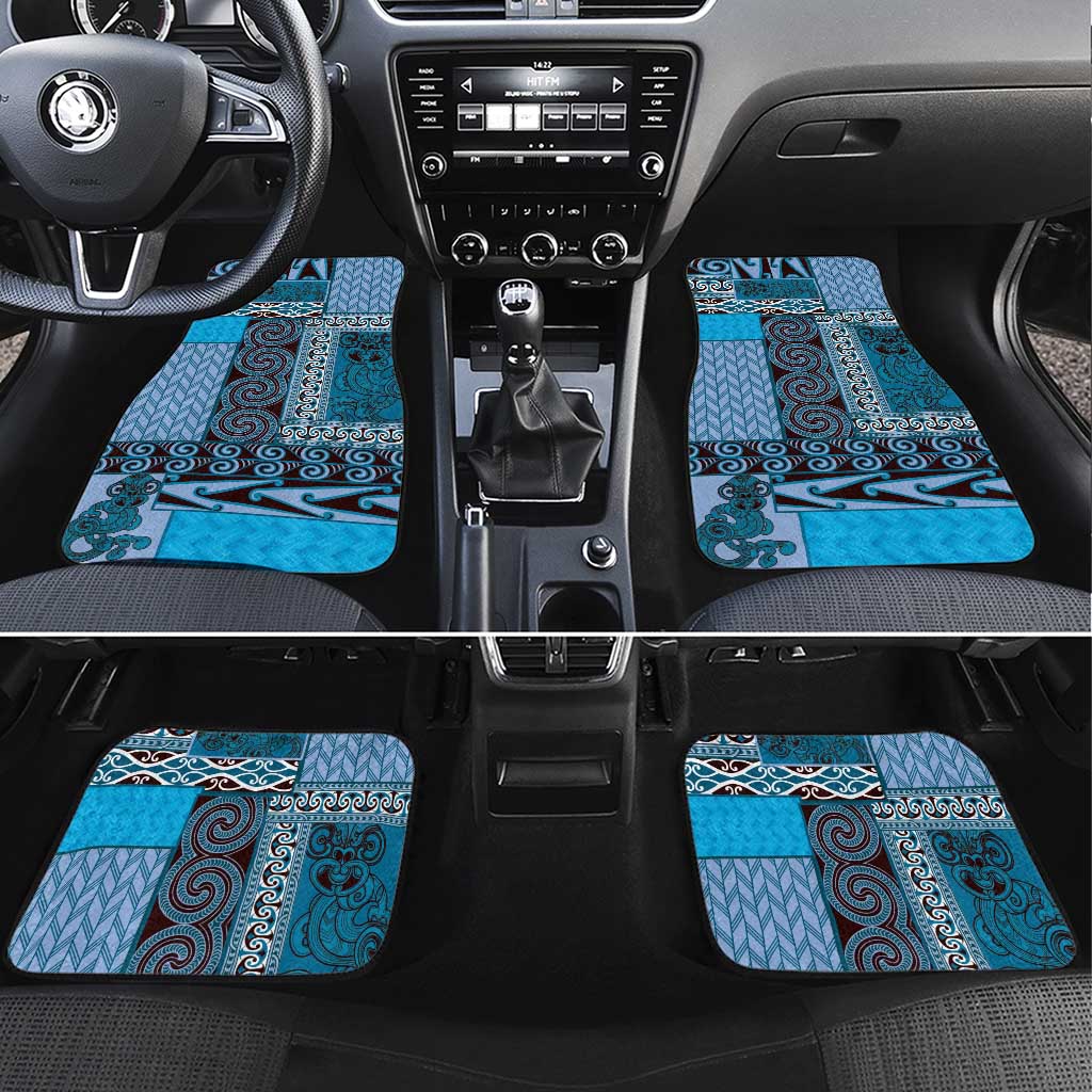 Blue Aotearoa Kowhaiwhai Pattern Car Mats NZ Maori Quilt Style LT14 Set 4pcs Blue - Polynesian Pride