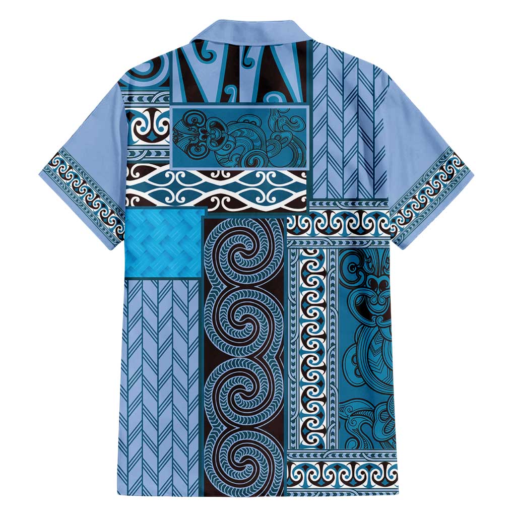 Blue Aotearoa Kowhaiwhai Pattern Family Matching Long Sleeve Bodycon Dress and Hawaiian Shirt NZ Maori Quilt Style LT14 - Polynesian Pride