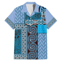 Blue Aotearoa Kowhaiwhai Pattern Family Matching Mermaid Dress and Hawaiian Shirt NZ Maori Quilt Style LT14 Dad's Shirt - Short Sleeve Blue - Polynesian Pride