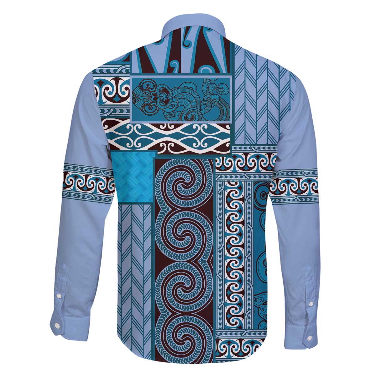 Blue Aotearoa Kowhaiwhai Pattern Family Matching Off The Shoulder Long Sleeve Dress and Hawaiian Shirt NZ Maori Quilt Style LT14 - Polynesian Pride