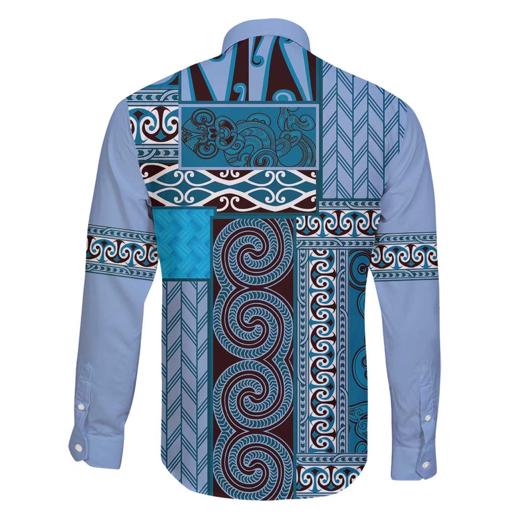 Blue Aotearoa Kowhaiwhai Pattern Family Matching Off Shoulder Maxi Dress and Hawaiian Shirt NZ Maori Quilt Style LT14 - Polynesian Pride
