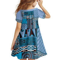 Blue Aotearoa Kowhaiwhai Pattern Family Matching Off Shoulder Short Dress and Hawaiian Shirt NZ Maori Quilt Style LT14 - Polynesian Pride