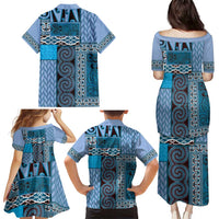 Blue Aotearoa Kowhaiwhai Pattern Family Matching Puletasi and Hawaiian Shirt NZ Maori Quilt Style LT14 - Polynesian Pride
