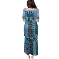Blue Aotearoa Kowhaiwhai Pattern Family Matching Puletasi and Hawaiian Shirt NZ Maori Quilt Style LT14 - Polynesian Pride