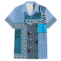 Blue Aotearoa Kowhaiwhai Pattern Family Matching Summer Maxi Dress and Hawaiian Shirt NZ Maori Quilt Style LT14 Dad's Shirt - Short Sleeve Blue - Polynesian Pride