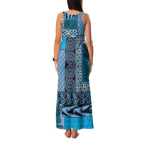 Blue Aotearoa Kowhaiwhai Pattern Family Matching Tank Maxi Dress and Hawaiian Shirt NZ Maori Quilt Style LT14 - Polynesian Pride