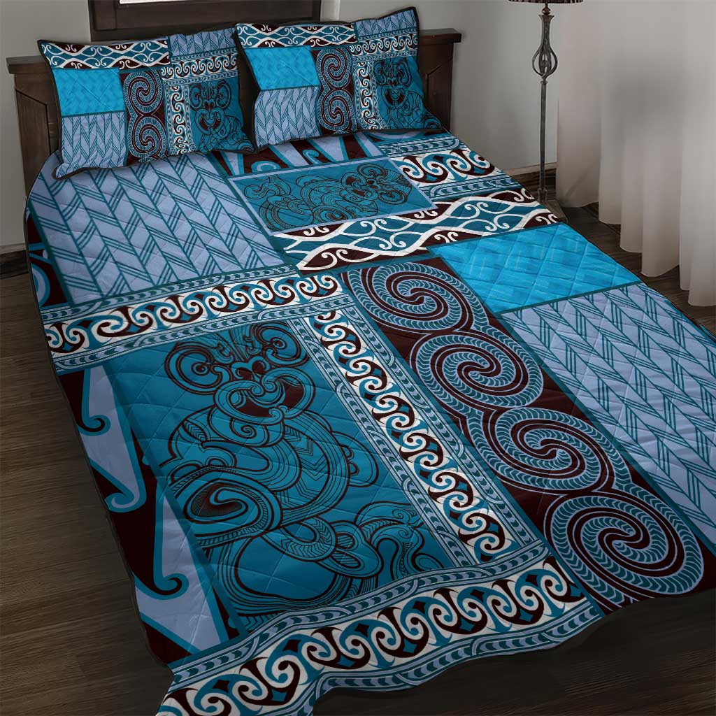 Blue Aotearoa Kowhaiwhai Pattern Quilt Bed Set NZ Maori Quilt Style LT14 Blue - Polynesian Pride