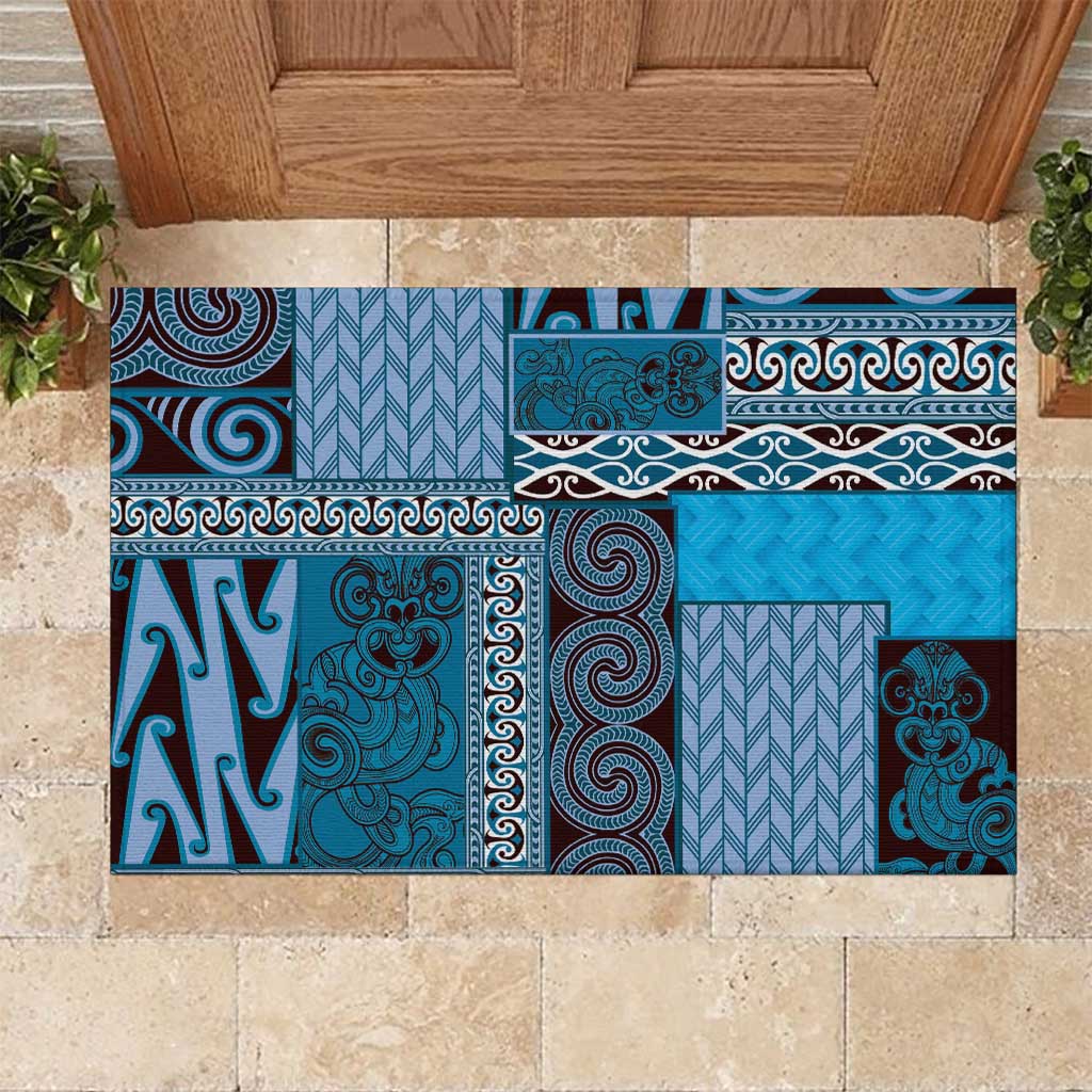 Blue Aotearoa Kowhaiwhai Pattern Rubber Doormat NZ Maori Quilt Style LT14 Blue - Polynesian Pride