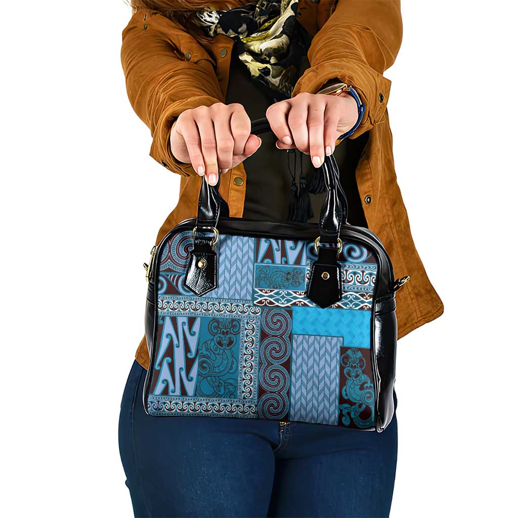 Blue Aotearoa Kowhaiwhai Pattern Shoulder Handbag NZ Maori Quilt Style LT14 One Size Blue - Polynesian Pride