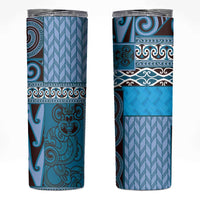 Blue Aotearoa Kowhaiwhai Pattern Skinny Tumbler NZ Maori Quilt Style LT14 Blue - Polynesian Pride