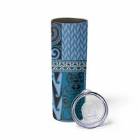 Blue Aotearoa Kowhaiwhai Pattern Skinny Tumbler NZ Maori Quilt Style LT14 - Polynesian Pride