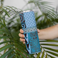 Blue Aotearoa Kowhaiwhai Pattern Skinny Tumbler NZ Maori Quilt Style LT14 - Polynesian Pride