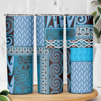 Blue Aotearoa Kowhaiwhai Pattern Skinny Tumbler NZ Maori Quilt Style LT14 - Polynesian Pride