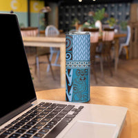 Blue Aotearoa Kowhaiwhai Pattern Skinny Tumbler NZ Maori Quilt Style LT14 - Polynesian Pride
