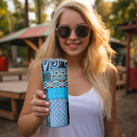 Blue Aotearoa Kowhaiwhai Pattern Skinny Tumbler NZ Maori Quilt Style LT14 - Polynesian Pride