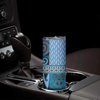 Blue Aotearoa Kowhaiwhai Pattern Skinny Tumbler NZ Maori Quilt Style LT14 - Polynesian Pride