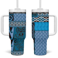 Blue Aotearoa Kowhaiwhai Pattern Tumbler With Handle NZ Maori Quilt Style LT14 One Size: 40 oz Blue - Polynesian Pride