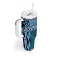 Blue Aotearoa Kowhaiwhai Pattern Tumbler With Handle NZ Maori Quilt Style LT14 - Polynesian Pride