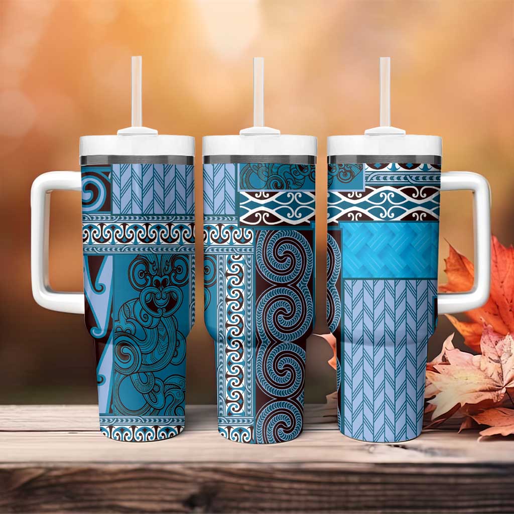 Blue Aotearoa Kowhaiwhai Pattern Tumbler With Handle NZ Maori Quilt Style LT14 - Polynesian Pride