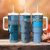 Blue Aotearoa Kowhaiwhai Pattern Tumbler With Handle NZ Maori Quilt Style LT14 - Polynesian Pride