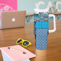 Blue Aotearoa Kowhaiwhai Pattern Tumbler With Handle NZ Maori Quilt Style LT14 - Polynesian Pride