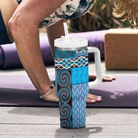 Blue Aotearoa Kowhaiwhai Pattern Tumbler With Handle NZ Maori Quilt Style LT14 - Polynesian Pride