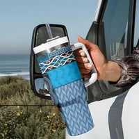 Blue Aotearoa Kowhaiwhai Pattern Tumbler With Handle NZ Maori Quilt Style LT14 - Polynesian Pride