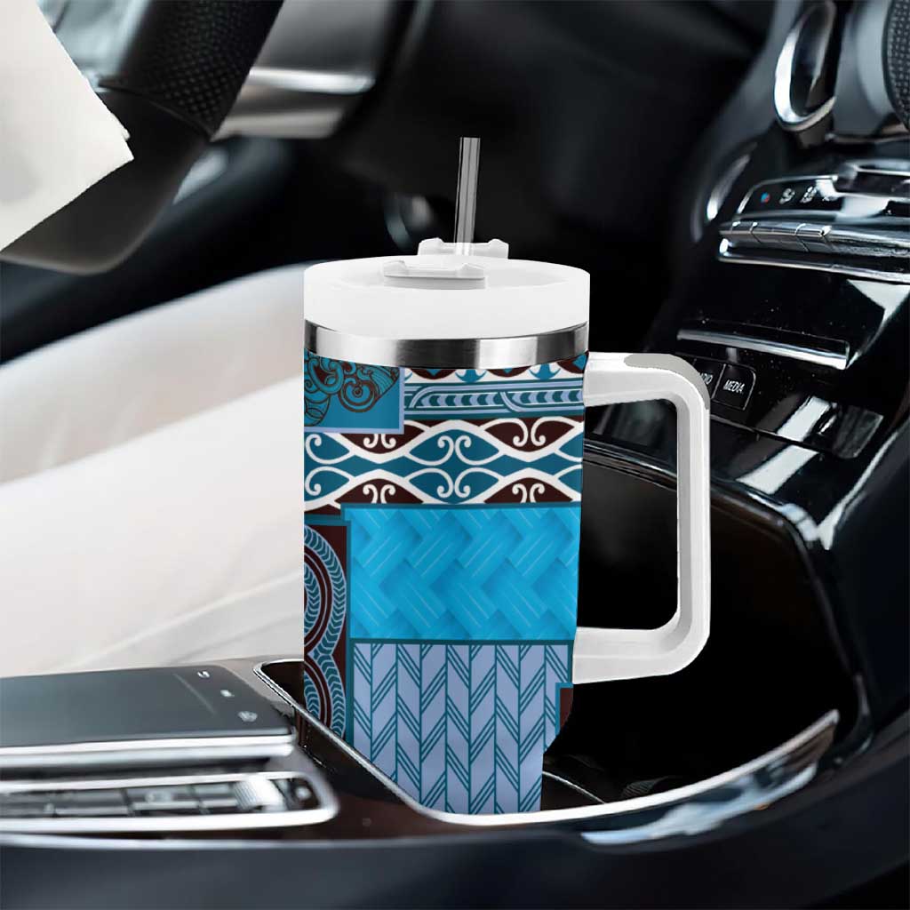 Blue Aotearoa Kowhaiwhai Pattern Tumbler With Handle NZ Maori Quilt Style LT14 - Polynesian Pride