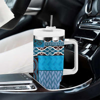 Blue Aotearoa Kowhaiwhai Pattern Tumbler With Handle NZ Maori Quilt Style LT14 - Polynesian Pride