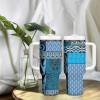 Blue Aotearoa Kowhaiwhai Pattern Tumbler With Handle NZ Maori Quilt Style LT14 - Polynesian Pride
