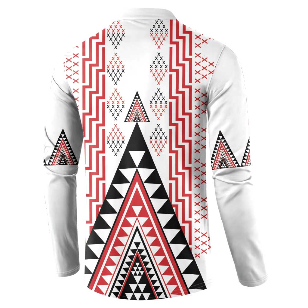 Aotearoa Taniko Button Sweatshirt Niho Taniwha Purapura Whetu Mix Poutama